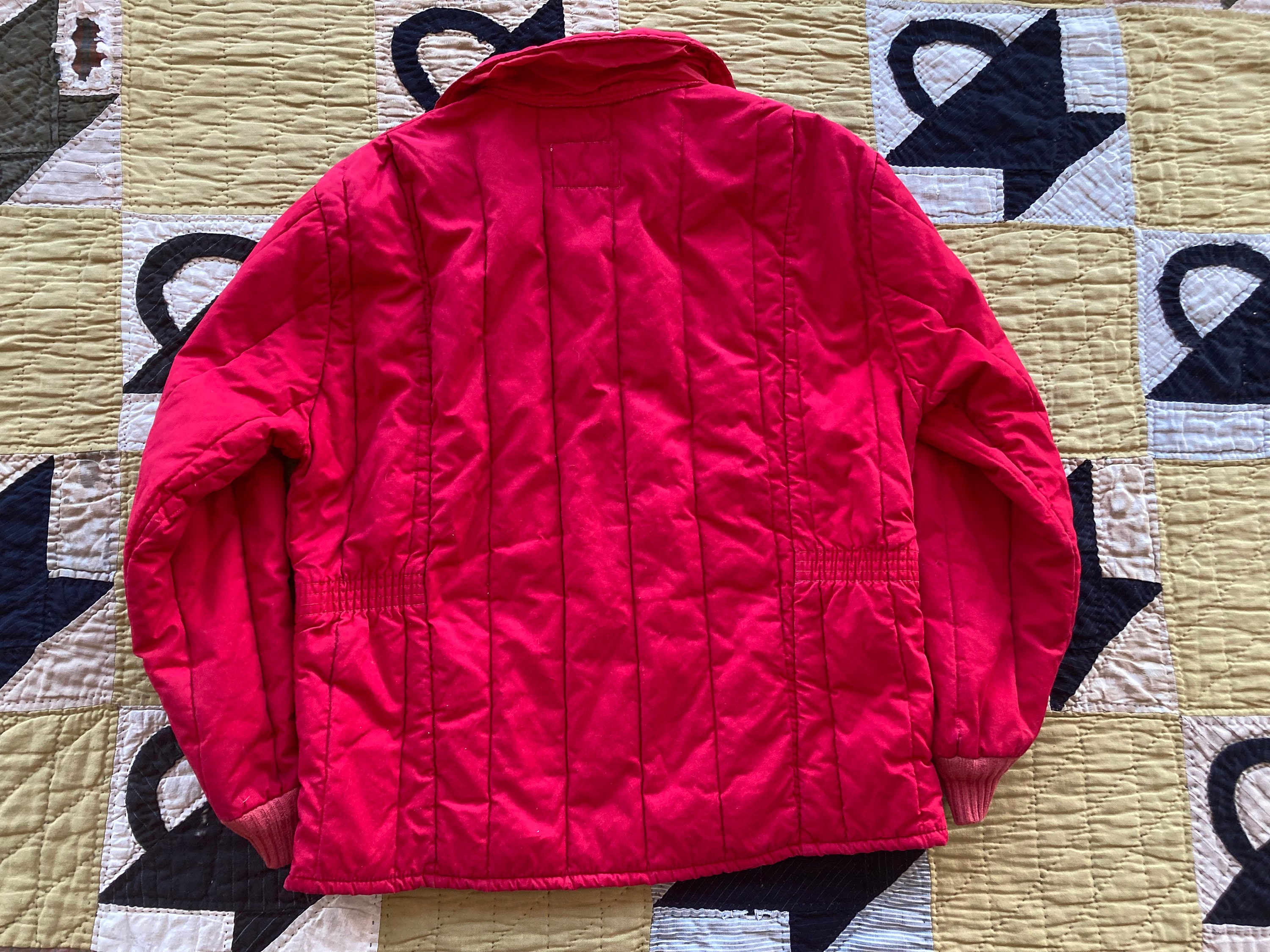 L XL 50s Quilted Red Cotton Thermorama Jacket Zip Front Zip up
