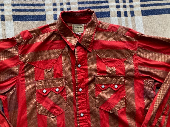 L Dee Cee 60s Cotton Western Pearl Snap Shirt Red… - image 3