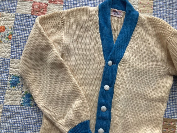 S M 30s 40s Two Tone Wool Cardigan Button Front K… - image 4