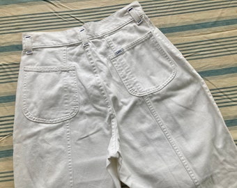 28&quot; 80s White Cotton Twill Lee Pants Baggy Jeans Wide Leg Pleated Front High Waist High Waters Skater Pants Streetwear 1980s 70s 1970s