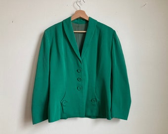 Chaqueta de traje de gabardina de rayón verde esmeralda de los años 40, chaqueta a medida, bolsillos, cuello chal, abrigo deportivo, piezas separadas, sarga, años 40 y 50, años 1950