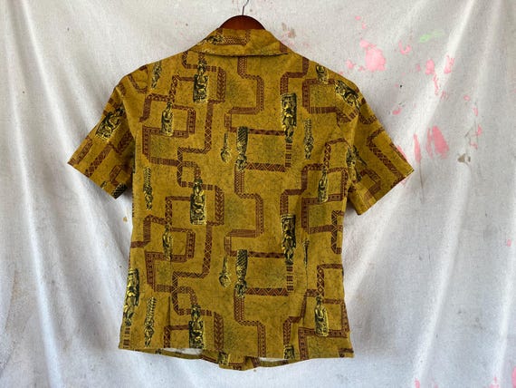 XS 50s Cotton Tiki Pattern Blouse Hawaiian Collar… - image 7