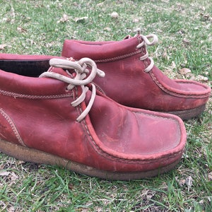 Vintage Chippewa Moc Toe Leather Boots Size Women&#39;s 10 Made in USA Red Brown Oxblood 6 Eyelet 70s 1970s
