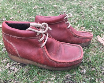 Vintage Chippewa Moc Toe Leder Stiefel Größe Damen 10 Made in USA Rot Braun Ochsenblut 6 Öse 70s 1970s