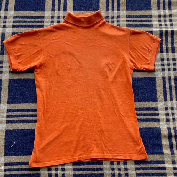 S M 60s Mod Orange Cotton Turtleneck T Shirt Ringer Tee Athco Sportswear 1960s