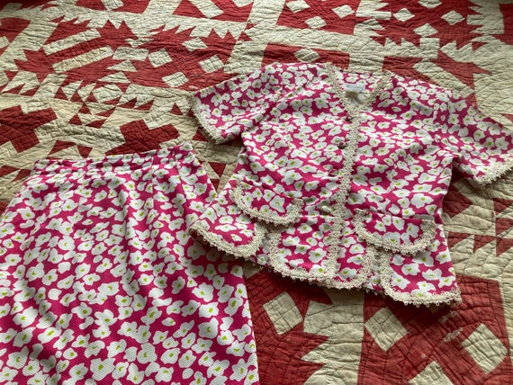 1980s Floral Cotton Skirt Suit Matching Set Power… - image 2