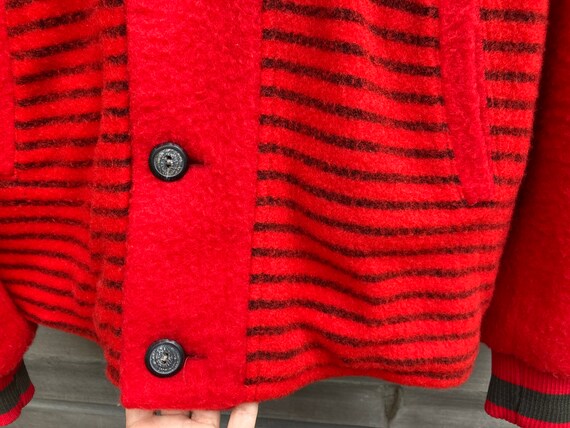 L 50s Striped Fleece Shawl Collar Jacket Red & Bl… - image 5