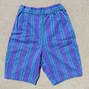 60s Handmade Jewel Tone High Rise Shorts, Side Zip, Geometric Pattern Blue Purple Green Mod 1960s 1950s 50s