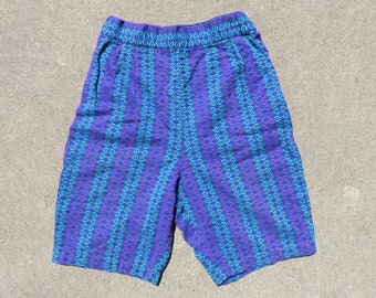 60s Handgemachte Juwel Ton High Rise Shorts, Seitlicher Reißverschluss, Geometrisches Muster Blau Lila Grün Mod 1960s 1950s 50s