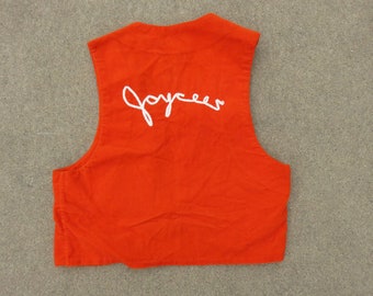 50s Orange Brushed Cotton Vest "Joycees" Chain Stitch Name Open Front 1950s 40s 1940s