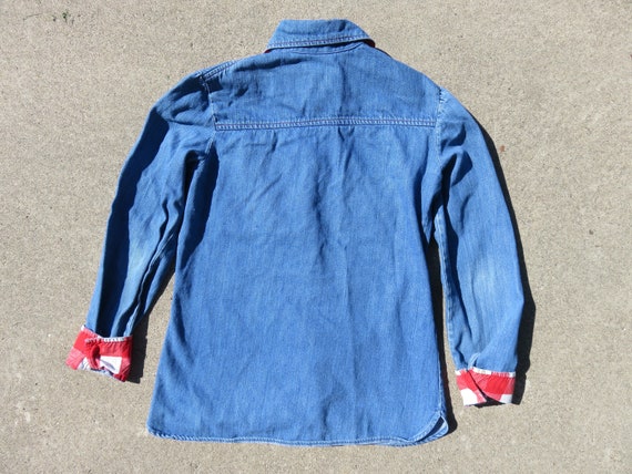 XS S 70s Denim and Checkered Long Sleeve Button D… - image 8