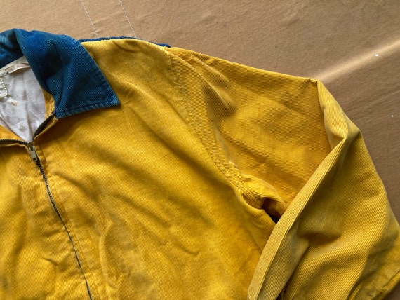 M L 1950s Two Tone Blue & Gold Corduroy Bomber Ja… - image 4