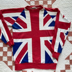 S 70s 80s Union Jack Sweatshirt British Flag Pullover Jumper 77 Punk Rock Made in England United Kingdom UK Punk Raglan 1970s 1980s