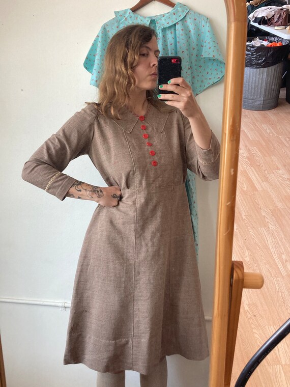 M 40s Homespun Wool Dress Long Sleeve Handmade Wo… - image 10