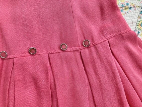 50s Bubble Gum Pink Linen Drop-Waist Dress with A… - image 7