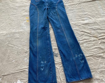 26" Jeans Wrangler évasé évasé effet vieilli taille moyenne taille haute Années 70