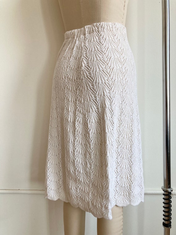 Vintage White Cotton Crochet Skirt Midi Length Cr… - image 4