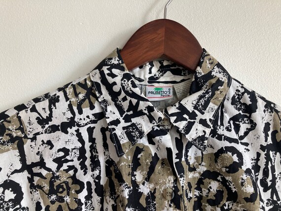 S M 80s Cotton Abstract Pattern Button-Down Shirt… - image 4