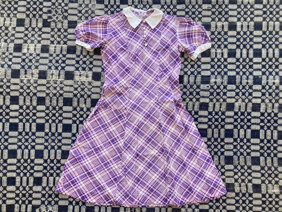 M 30s Pink & Purple Cotton Dress Puff Sleeves Han… - image 1