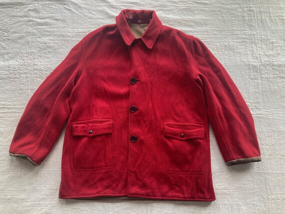 50s Reversible Hunting Mackinaw Jacket Cotton / Rayon Twill Red 