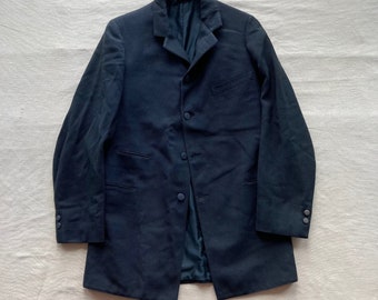 Size 34 1910s Chesterfield Suit Jacket Sack Coat Black Wool Edwardian Overcoat Antique