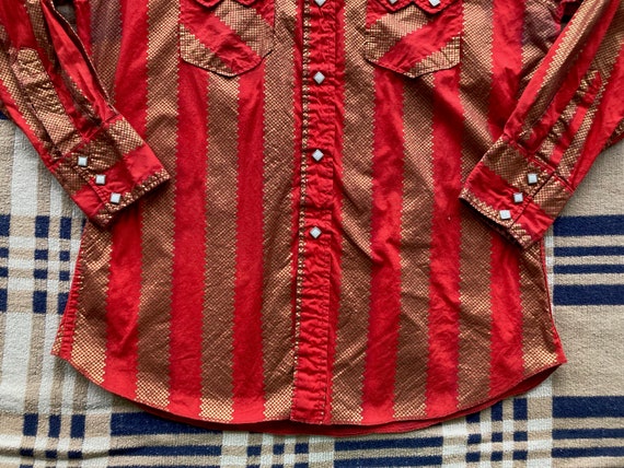 L Dee Cee 60s Cotton Western Pearl Snap Shirt Red… - image 4