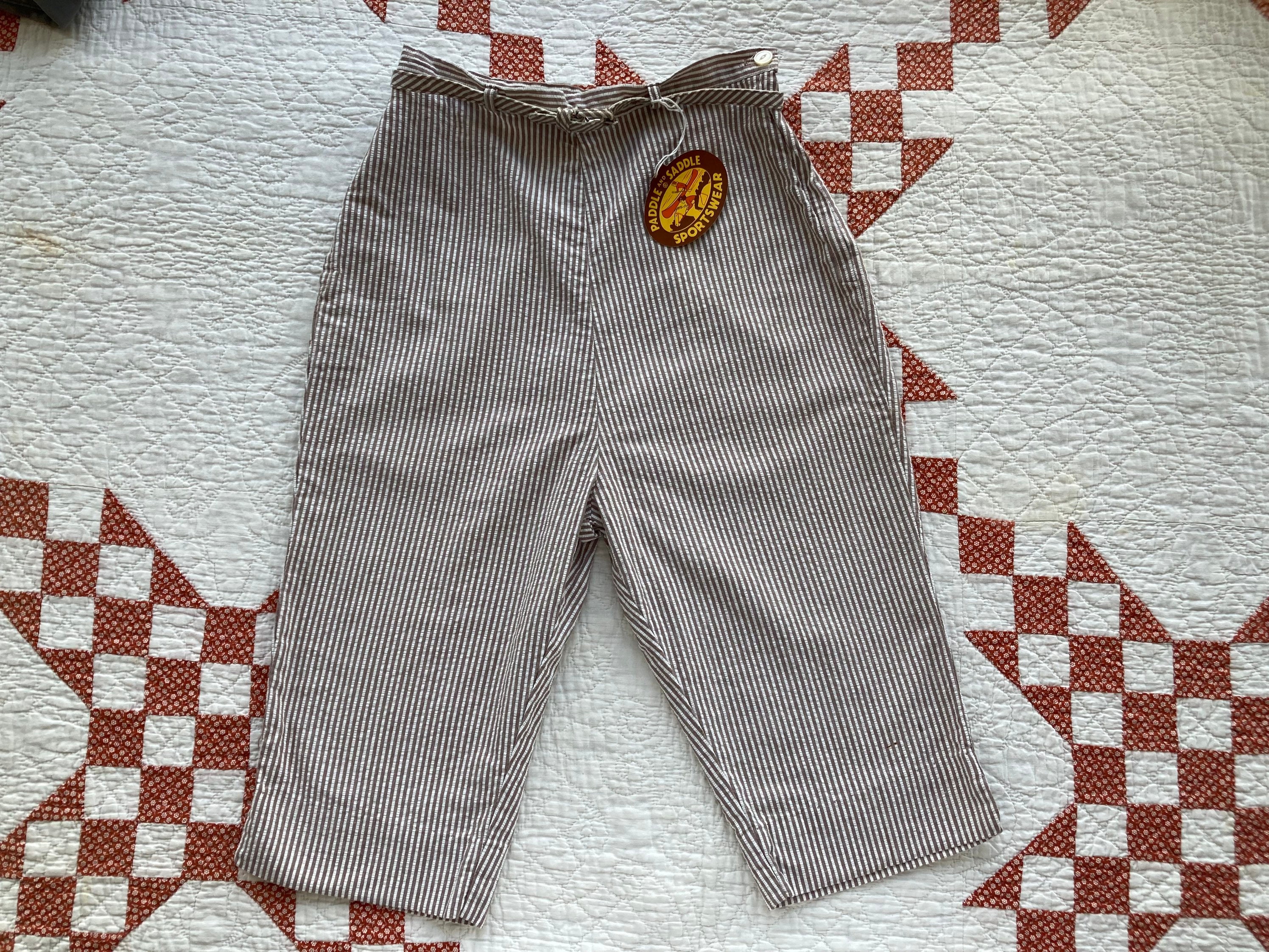 40s Paddle & Saddle Cotton Seersucker Shorts Side Zip Side