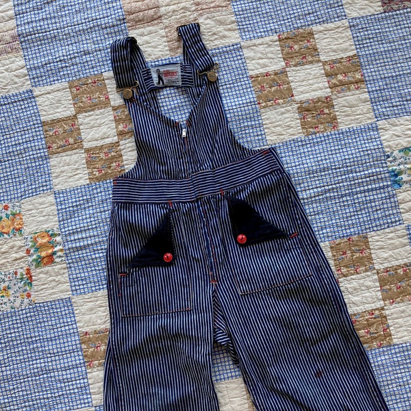 50 s Kids Pinstripe Bib Overalls 3T 4T Railroad Style Blue White Denim Jean Pella Workwear Toddler Children's Made in USA