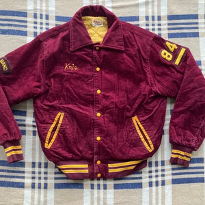 M L 1984 Corduroy Bomber Jacket &quot;Knights&quot; Band Jacket High School Varsity 1980s Maroon and Gold