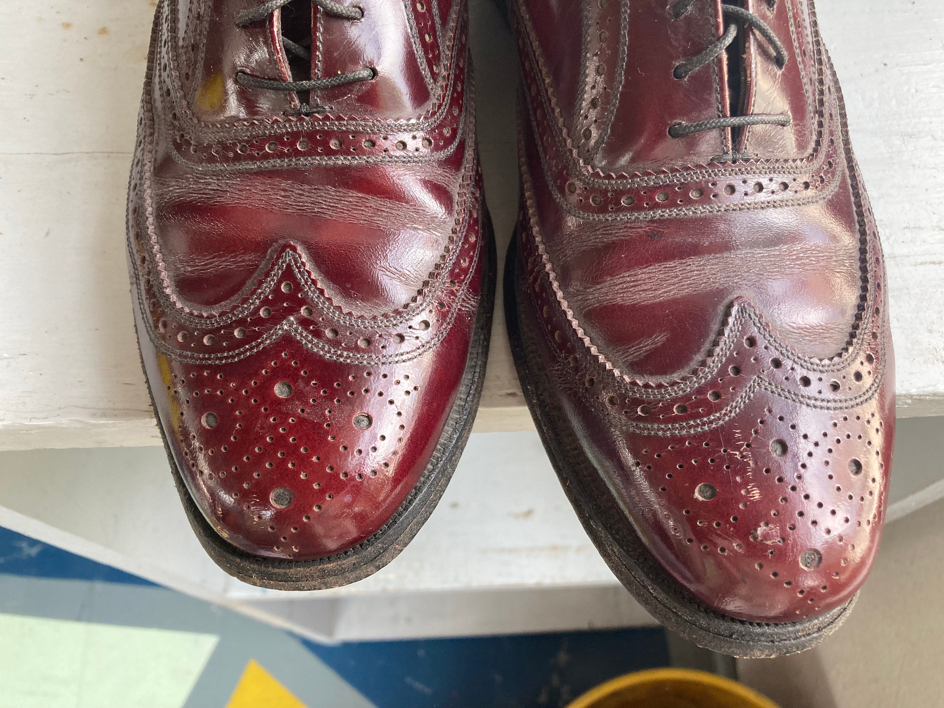 Size 7D 50s Florsheim Wingtip Oxfords Oxblood Leather Dress Size 7D 50s Florsheim Wingtip Oxfords Oxblood Leather Dress