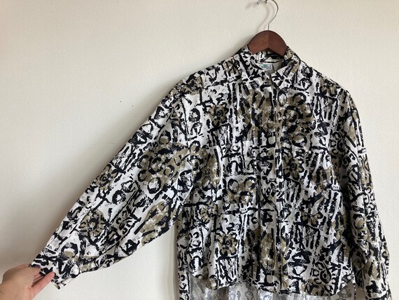 S M 80s Cotton Abstract Pattern Button-Down Shirt… - image 2