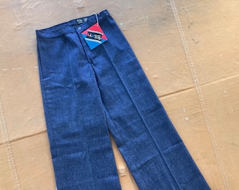 Deadstock 70s Denim Wide Leg Jeans by H.I.S 1960s 1970s Flare Bellbottom Boho Hippie NOS 60s