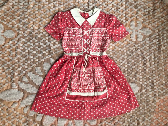 40s Girls Pink & White Cotton Dress Puff Shoulders
