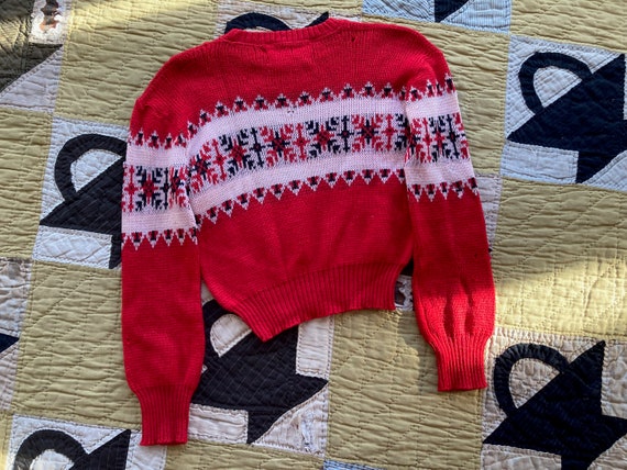 40s McGregor Red Wool Snowflake Pattern Sweater K… - image 8