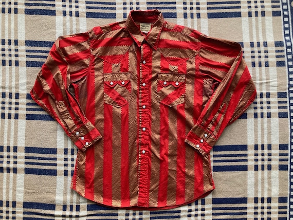 L Dee Cee 60s Cotton Western Pearl Snap Shirt Red… - image 1