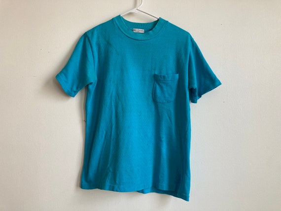 50s Munsingwear Pocket Tee Cotton Knit Turquoise … - image 2