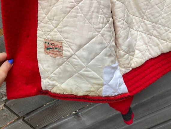 L 50s Striped Fleece Shawl Collar Jacket Red & Bl… - image 7