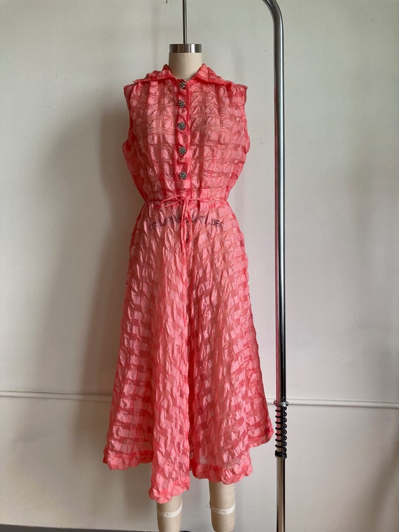 1950s Pink Puckered Nylon Shirtdress Check Window Pane Pattern - Etsy