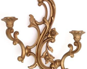 A Touch of Romance - Vintage Gold Floral Double Candle Wall Sconce, Dart Ind. 3931