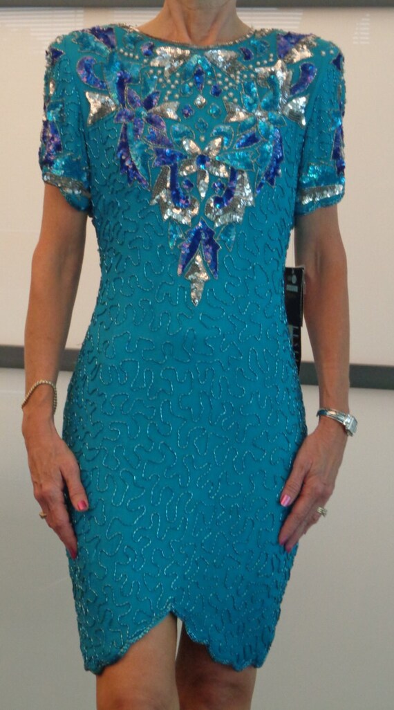 Stunning Leslie Fay 'With Tags' Aqua Evening Dres… - image 1