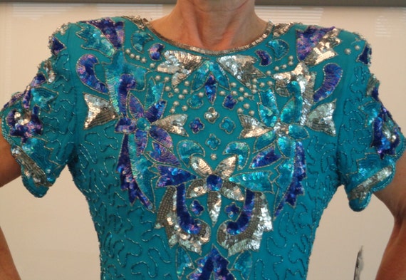 Stunning Leslie Fay 'With Tags' Aqua Evening Dres… - image 3