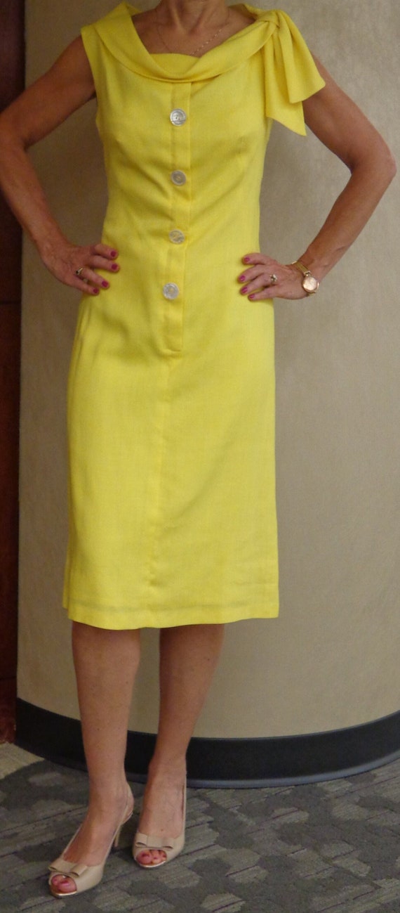 1960's Jackie O' New Old Sunny Yellow Sheath Dress