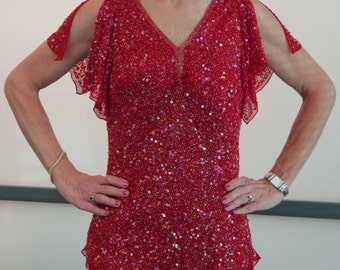 Vintage 80's Fabulous Papell Boutique Evening Sequined Top Bright Red!