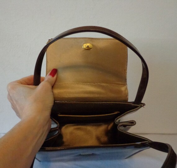 Brown/Creme Small Handbag 50's- 60's - image 3