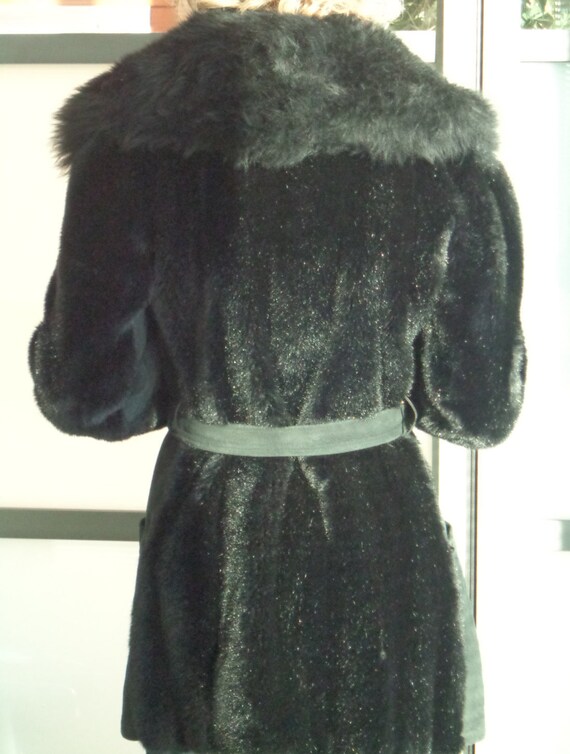 Inky Black Lambs Wool & Faux Fur Coat - image 4