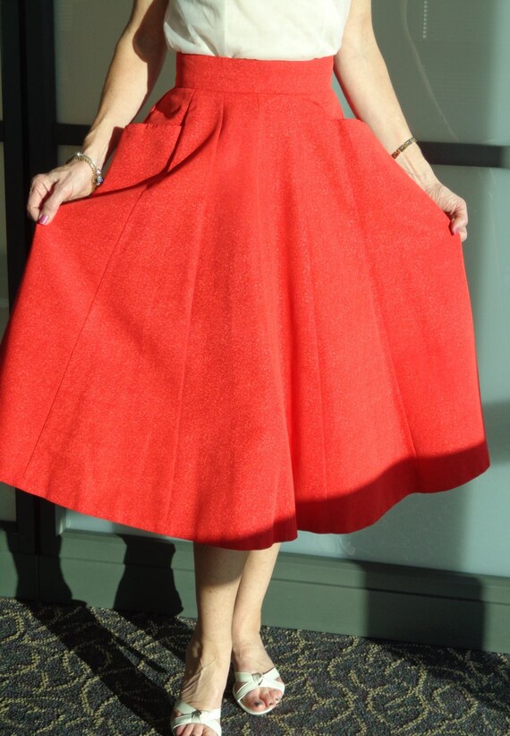 Vintage Dancing 1950's Bright Red Swirling Skirt