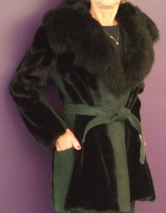 Inky Black Lambs Wool & Faux Fur Coat - image 1