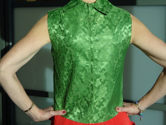 Vintage Asian Bright Green 1950's Top - image 2