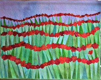 Art quilt, wall hanging, wall decor, Poppy meadow