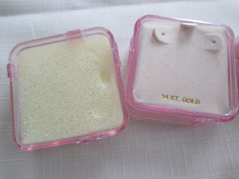Vintage Pretty Pink ribbon and rhinestone acrylic jewelry trinket ring earring box by J pink jewelry box C ribbon and rhinestone box M.